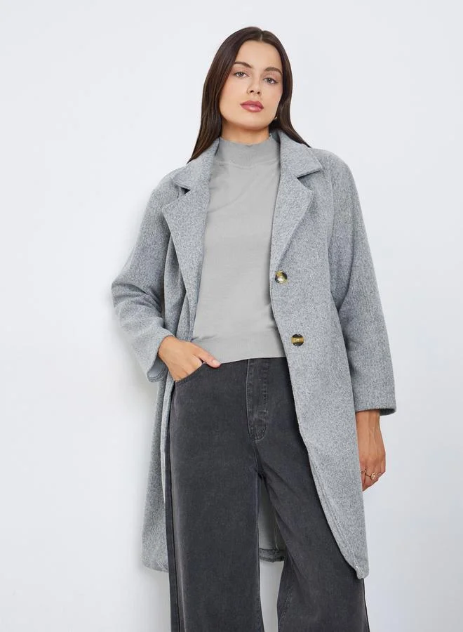Styli Women Grey Notch Label Collar Midi Coat